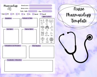 Pharmacology Template for Nursing School |  Pharmacology Notes | Nursing Notes | NCLEX | Nursing Study Guide | Digital Template