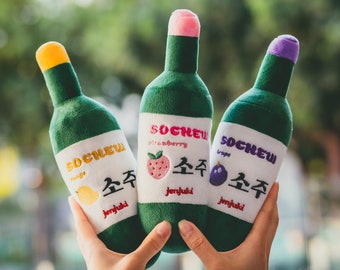 Sochew (Soju) Bottle Dog Plush Toys with Squeaker - Strawberry - Grape - Mango Designs