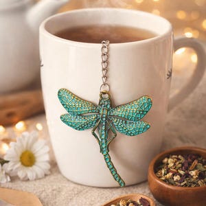 Dragonfly Tea Infuser with Charm – Stainless Steel Tea Ball for Loose Leaf Tea – Unique Tea Lover Gift – Herbal Tea Strainer