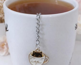 Cute Cat Tea Cup Charm – Tea Infuser Charm – Adorable Cat Lover Gift – Kawaii Tea Accessory