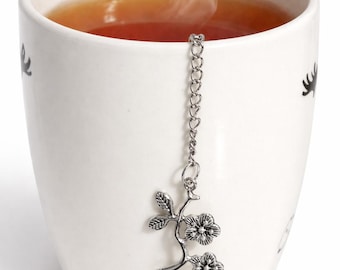 Cherry Blossom Tea Infuser Ball with Chain Charm, Loose Leaf Tea Strainer, Floral Tea Steeper, Tea Lover Gift, Stainless Steel Infuser