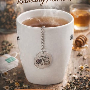 Inspirational Tea Infuser Charm | Stainless Steel Tea Ball, Engraved Faith Quote Accessory