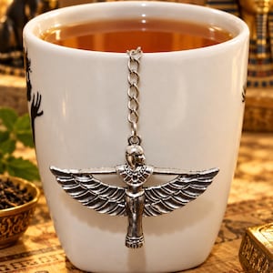 Egyptian Pharaoh Tea Infuser, Stainless Steel Mesh Tea Strainer with Winged Charm, Loose Leaf Tea Steeper, Unique Tea Lover Gift