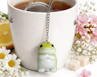 Cute Frog Tea Infuser Stainless Steel Loose Leaf Tea Strainer | Kawaii Tea Accessories | Tea Lover Gift | Mug Charm Infuser