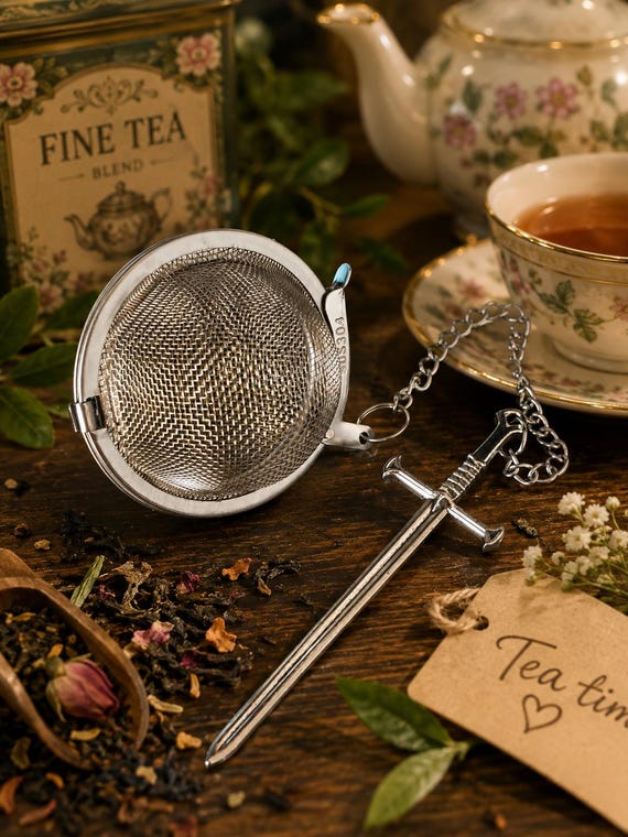 Sword Tea Infuser | Stainless Steel Mesh Tea Ball with Medieval Sword Charm | Loose Leaf Tea Strainer | Knight Gift | Fantasy Tea Accessory