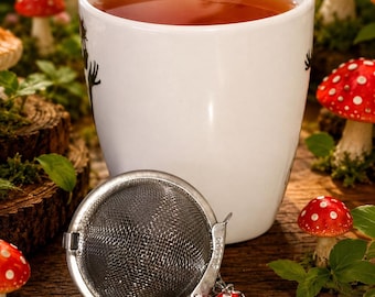 Mushroom Tea Infuser Charm | Cute Red Mushroom Tea Ball Charm | Tea Infuser Accessory | Cottagecore Tea Charm | Tea Lover Gift