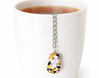 Lindo llavero infusor de té con forma de gato – Accesorio kawaii para taza de té con forma de gato – Regalo para amantes del té – Accesorio para té de hojas sueltas