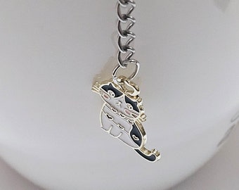 White and black cat with red heart tea ball steeper tea infuser strainer gift
