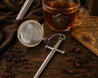 Sword Tea Infuser | Stainless Steel Mesh Tea Ball with Medieval Sword Charm | Loose Leaf Tea Strainer | Knight Gift | Fantasy Tea Accessory
