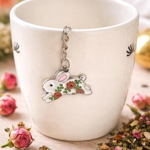 Floral Bunny Tea Infuser Charm | Cute Rabbit Tea Strainer Accessory | Loose Leaf Tea Ball Infuser | Easter Gift for Tea Lovers