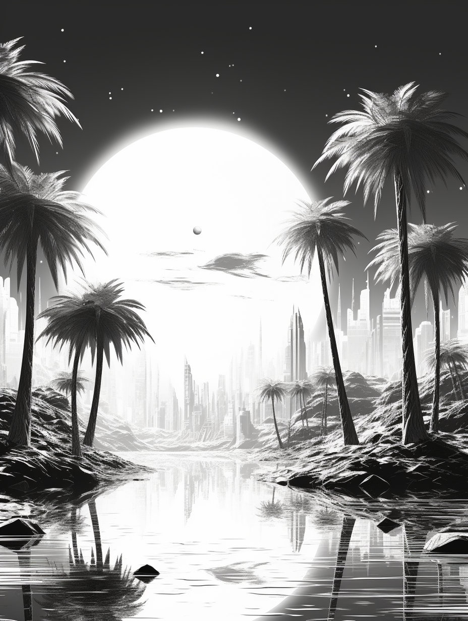 Coloring Book, Coloring Pages, Synthwave Style, Retro, Beach, Sunset