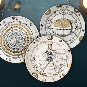 Astrological Chart Porcelain Plates Set - Vintage Celestial Design