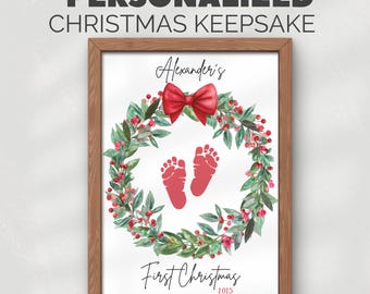 Personalized Baby's First Christmas Footprint Art: DIY Keepsake (Digital Download)