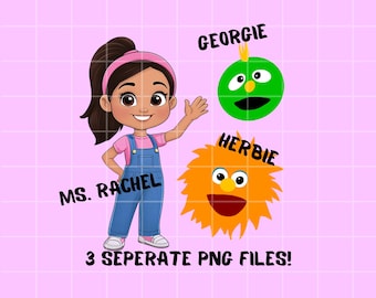 Ms. Rachel, Herbie, Georgie PNG Digital download Files, 3 Separate Files, Clip Art, Ms Rachel Cartoon, Ms Rachel Birthday Party Download