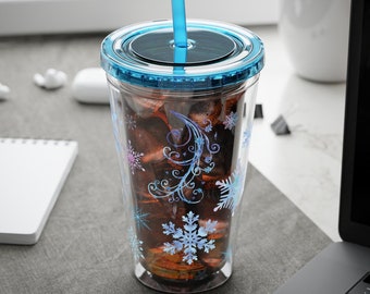 Vaso, diseño de copos de nieve, regalo de Navidad de invierno, taza para bebidas frías y calientes, taza de viaje, decoración de temporada navideña, vaso de viaje aislado