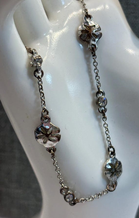 Anklet Sand Dollar Silvertone Tiny Rhinestones - image 3