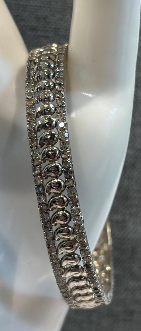 Silvertone Rhinestone Bangle Sparkling Shiny - image 4
