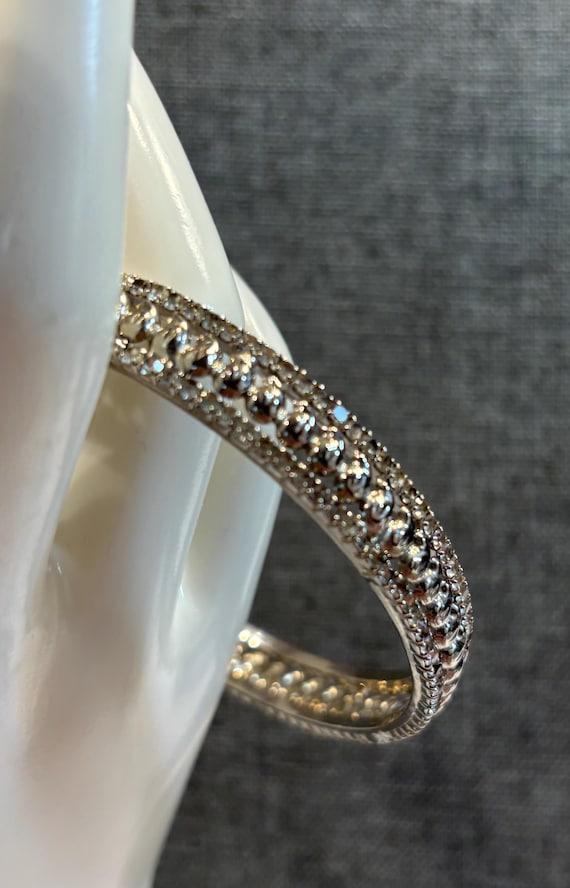 Silvertone Rhinestone Bangle Sparkling Shiny - image 2