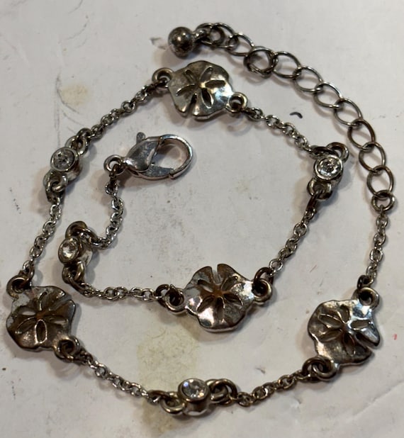 Anklet Sand Dollar Silvertone Tiny Rhinestones - image 1