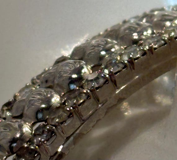 Silvertone Rhinestone Bangle Sparkling Shiny - image 5