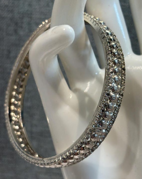 Silvertone Rhinestone Bangle Sparkling Shiny - image 1