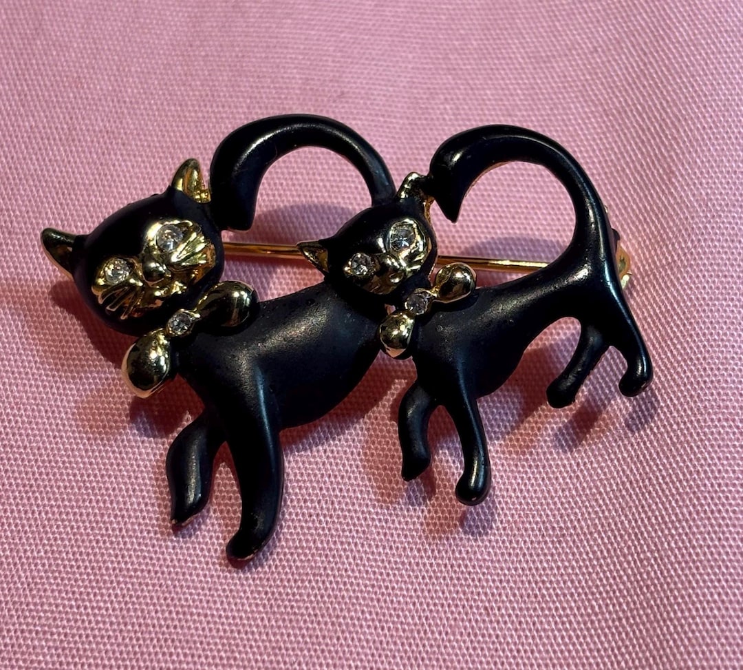 Black Enamel Cat and Kitten Pin - Etsy