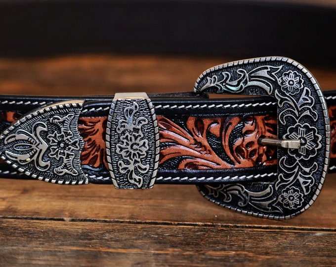 Turquoise western hand tooled leather belt, Handmade full grain cowboy/ cowgirl leather belt,python leather belt,valentine gift for him/her