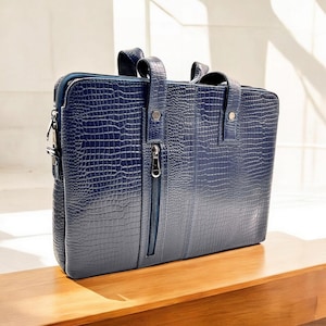 Men's Leather Briefcase – Slim Laptop Messenger Bag, Monogrammed Work Tote, MacBook Bag, Office Satchel