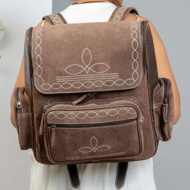 Handmade Bootstitch Suede Leather Backpack Purse | Western Rucksack