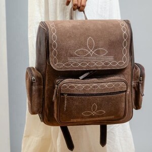 Handmade Bootstitch Suede Leather Backpack Purse | Western Rucksack