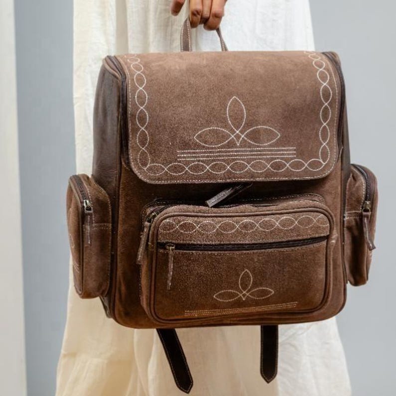 Handmade Bootstitch Suede Leather Backpack Purse | Western Rucksack