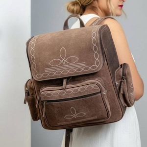 Handmade Bootstitch Suede Leather Backpack Purse | Western Rucksack