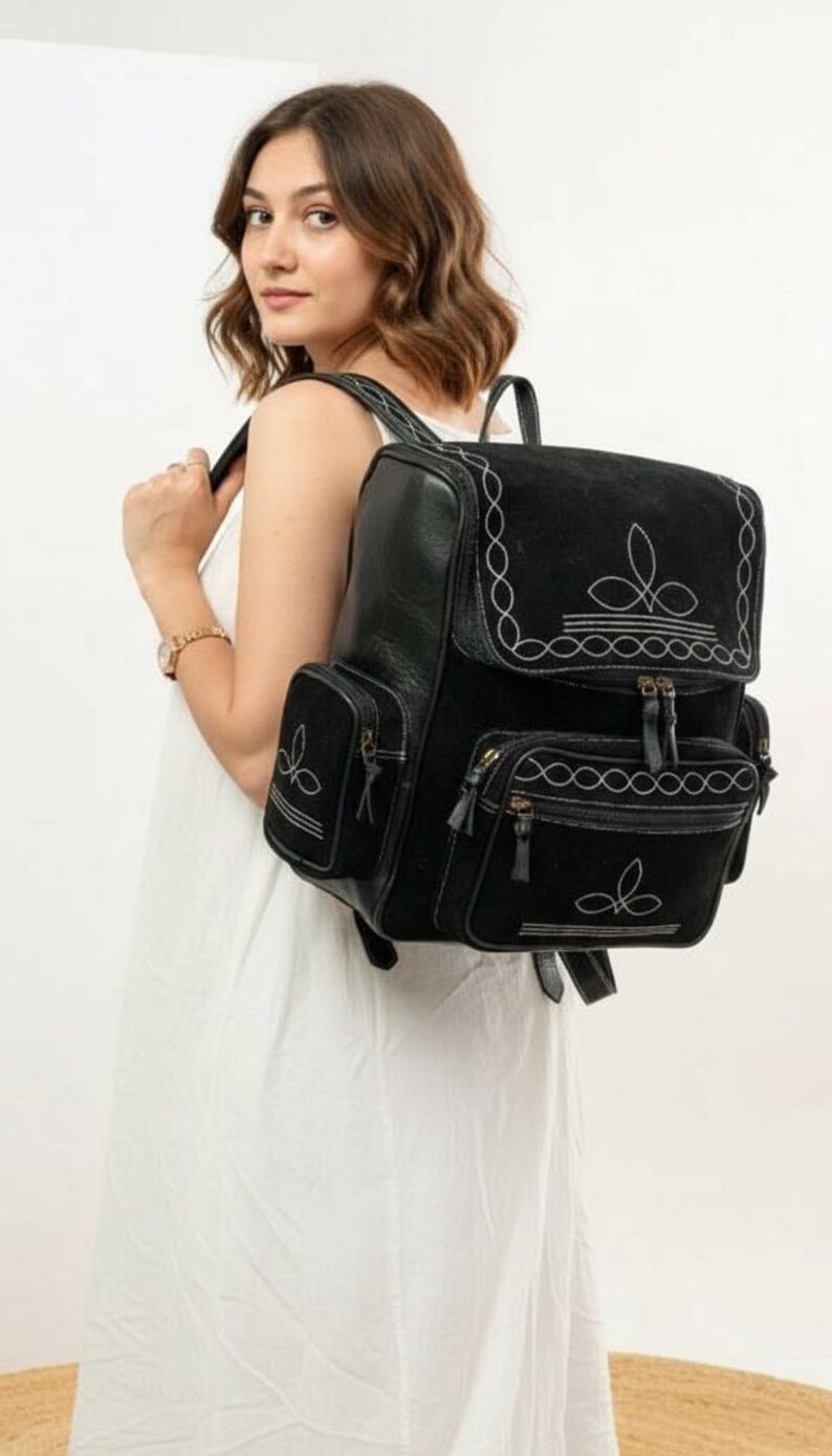 Handmade Bootstitch Suede Leather Backpack Purse | Western Rucksack