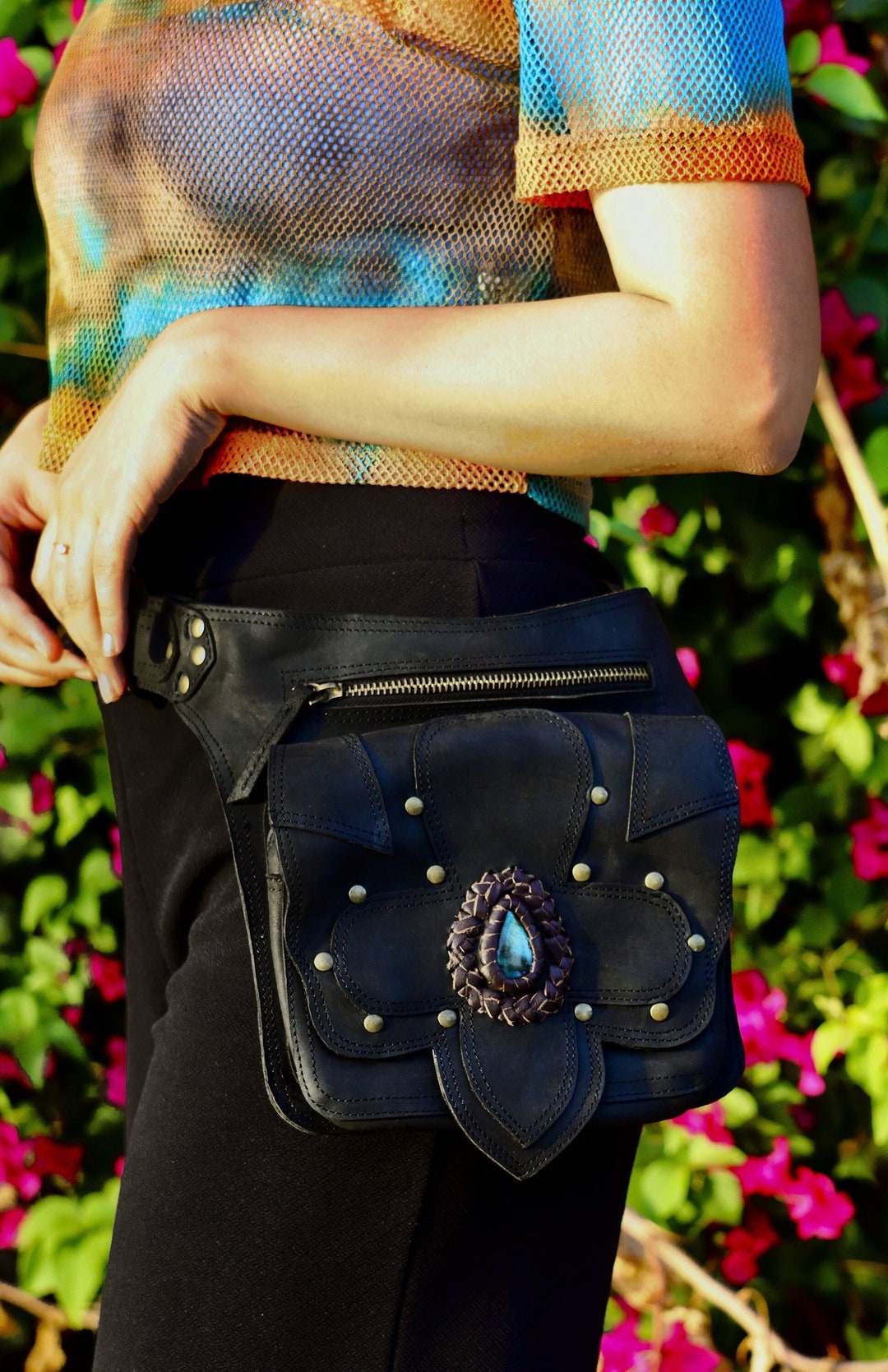 Leather Festival Utility Belt hip Bag pocket Belt With LABRADORITE ...
