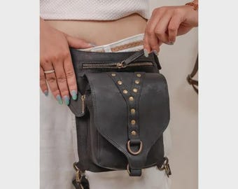 Leather Thigh Bag: Festival Utility Belt, Biker Hip Bag