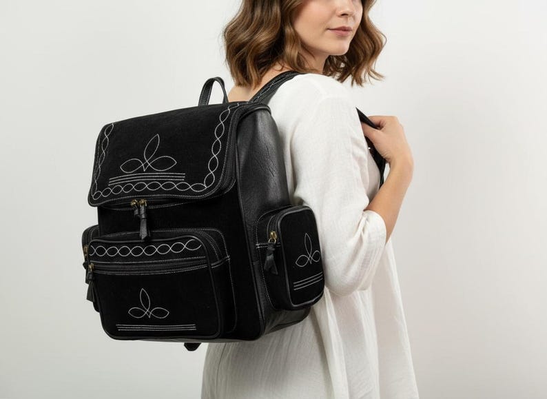 Handmade Bootstitch Suede Leather Backpack Purse | Western Rucksack