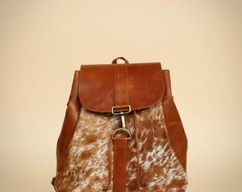 Plecak ze skóry bydlęcej, torba podróżna w stylu western z włosami, torba szkolna