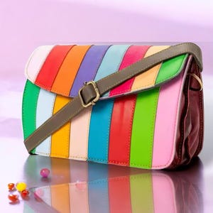 Bunte Crossbody, Multi Farbe recyceltes Leder Geldbörse für Frauen, Lederhandtasche, Geschenk für sie, Schwester, Mutter