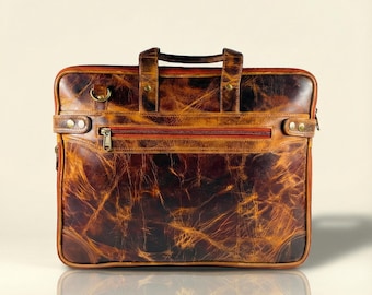 Tan Full Grain Leather Laptop Bag – Expandable & Padded Laptop Compartment | Ya Qalbi