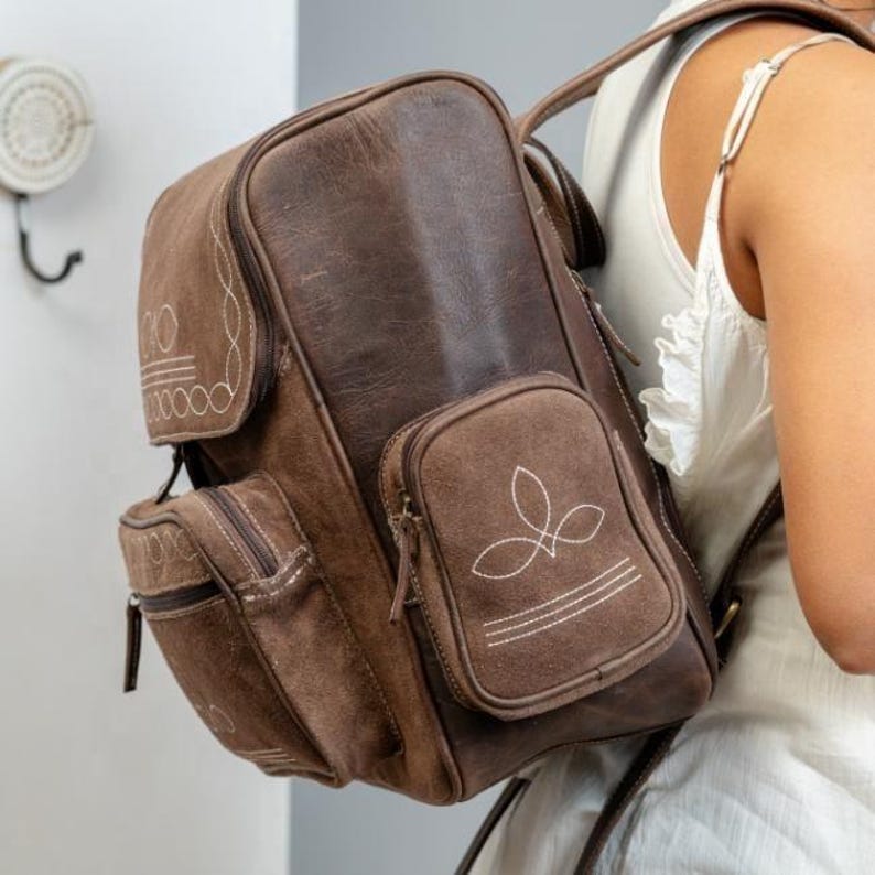 Handmade Bootstitch Suede Leather Backpack Purse | Western Rucksack