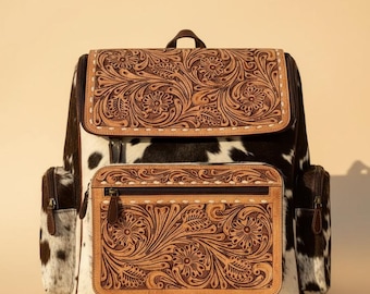 Handmade Leather Backpack Purse | Western Cowgirl Rucksack, Vintage Tote Haversack