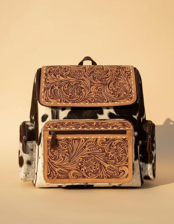 Handmade Leather Backpack Purse | Western Cowgirl Rucksack, Vintage Tote Haversack
