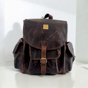 Sac à dos en cuir fait main - Sac à dos pour ordinateur portable pour homme/elle, sac de bureau et de randonnée, sac de week-end vintage, plusieurs compartiments, porte-documents pour MacBook
