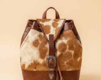 Giraffe Hair-On Leather Backpack – Full Grain Travel Rucksack