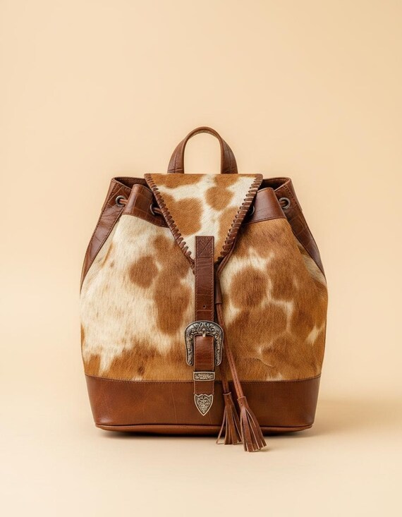 One-of-a-Kind Genuine Hair-On Cowhide Tooled Tan Backpack *NEW in Package* Wrangler Tan Trinity Ranch Hair-On Cowhide Tooled Backpack main image 3