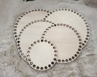 Base circular de madeira para cesta de crochê, base lixada para cesta de crochê, base de madeira para tricô, base de madeira para cesta de crochê.