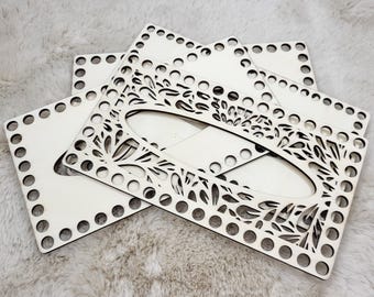 Caixa de lenços de papel, base de madeira para cesta de crochê, fundo para tricô, base de madeira compensada lixada.