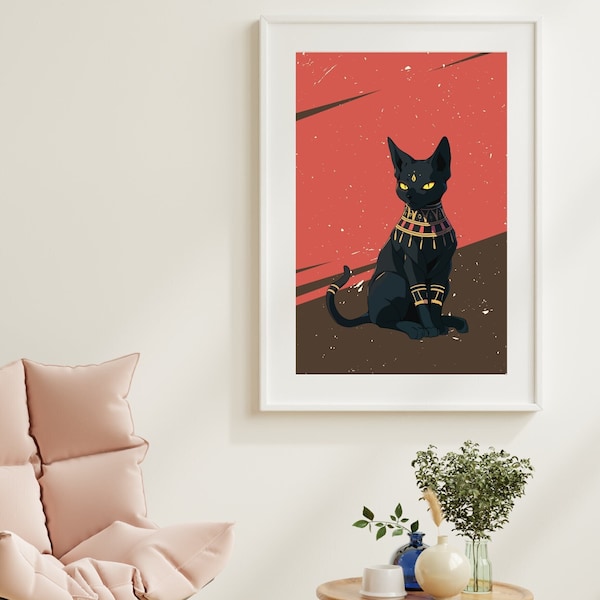 Goddess Bastet Cat Wall Art, Black Cat Digital prints, Spiritual Egyptian Mythology Wall Art, Cat lovers, Cute Cat Prints, Prints for kids