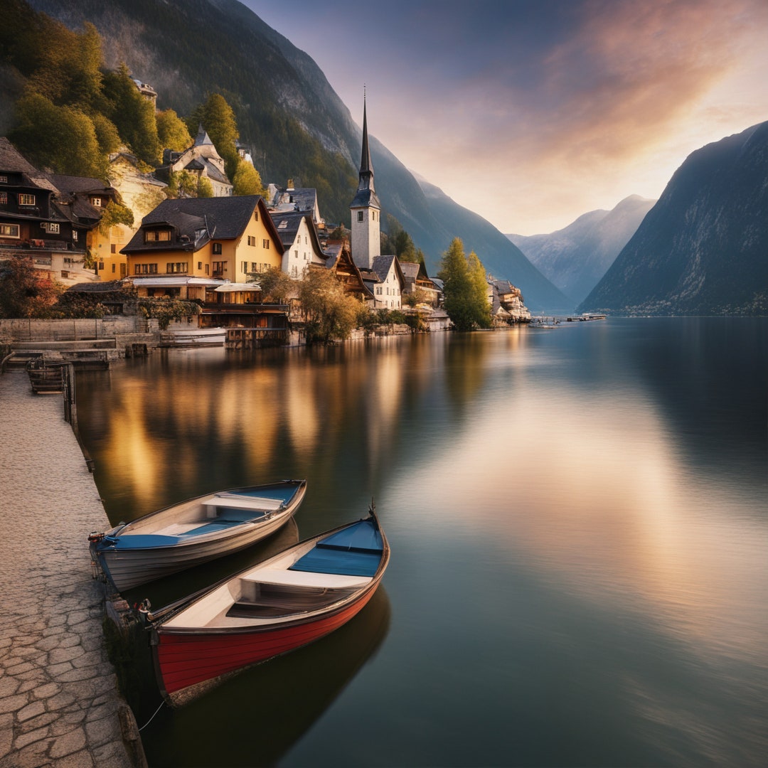 Realistic Print of Hallstatt, Austria- Printable Wall Art - Etsy