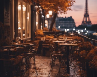 A Paris Cafe in Autumn- Printable Wall Art